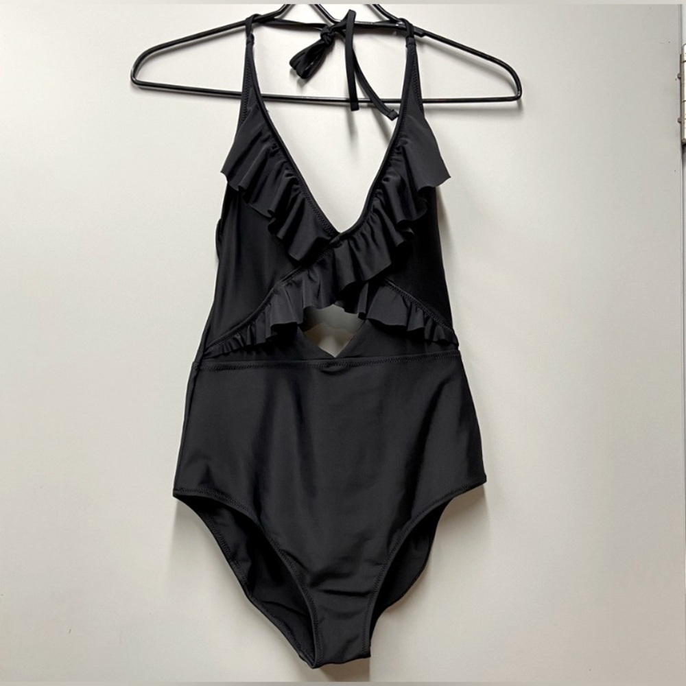 Aerie One Piece Swimwear Ruffle Size S Black Swimsuit Fairy Feminine Halter